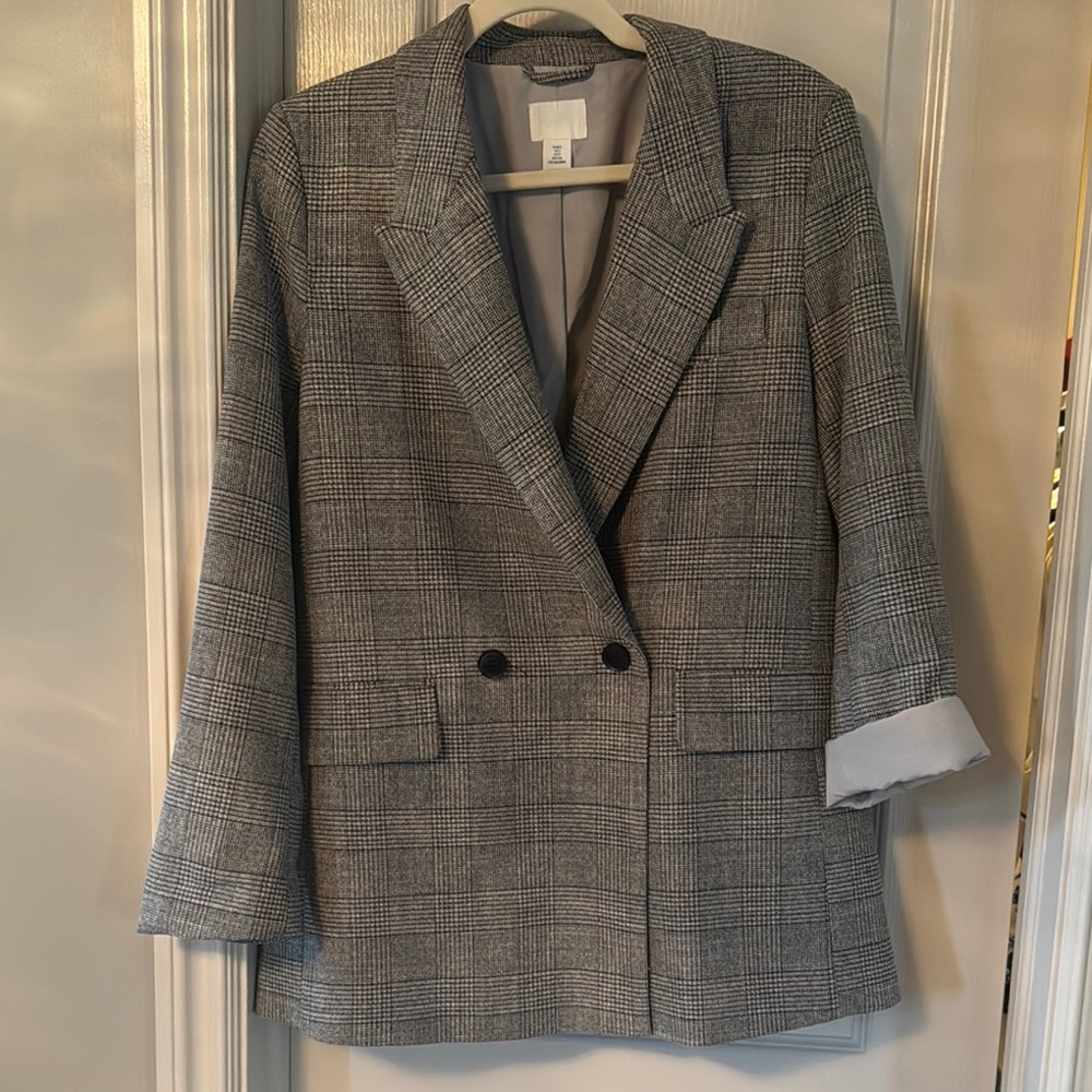 H&M Black and Gray Checkered Blazer